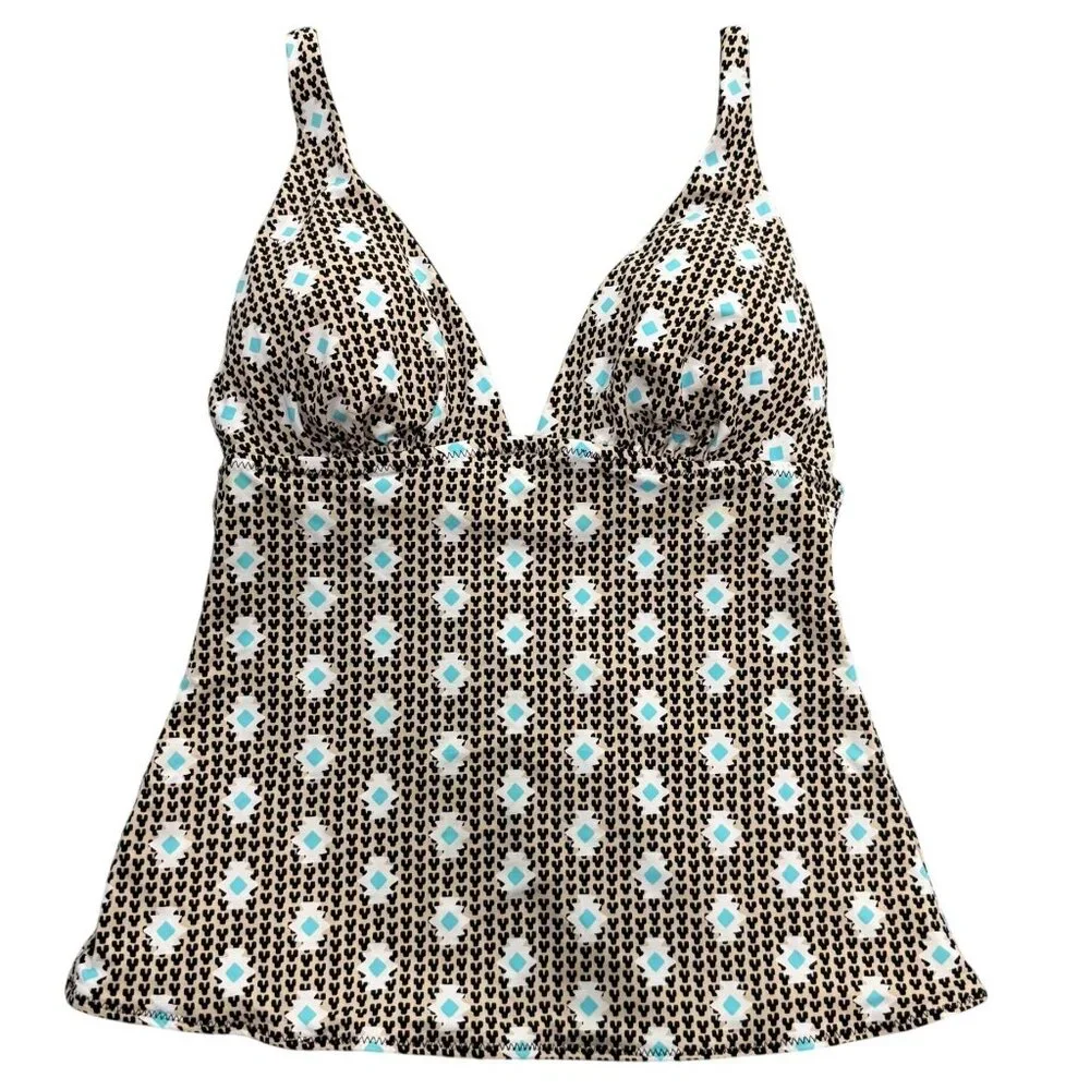 Vera Bradley Tankini Top Womens Small Tan Blue Abstract Geometric Swimwear 4/6